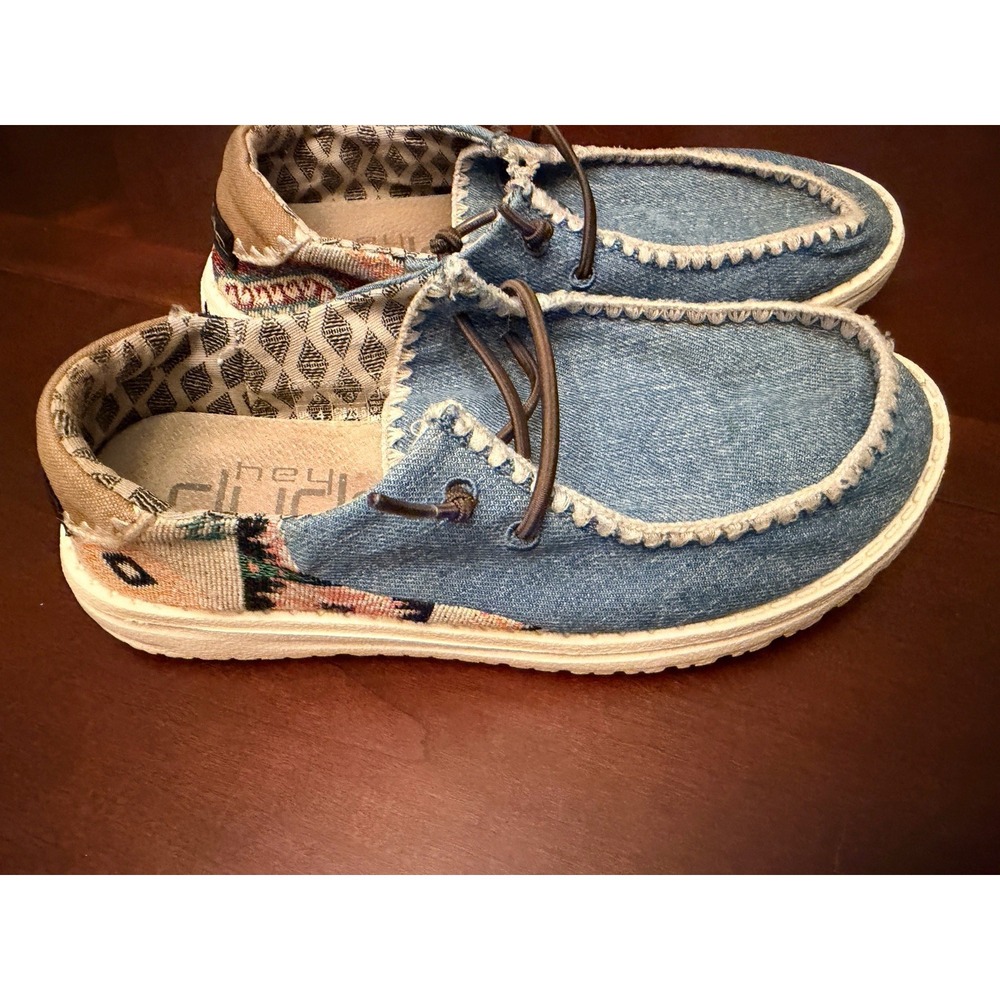 HEYDUDE Wendy Rodeo Denim Womens Size 6 Blue Aztec Slip On Lightweight Comfort